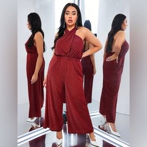 NEW SHEIN Curve Red Glitter Jumpsuit